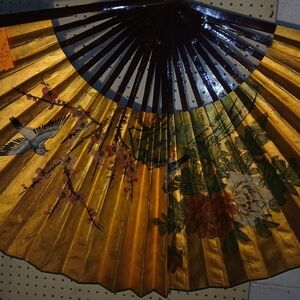 Gold Fan with Floral and Bird Motif